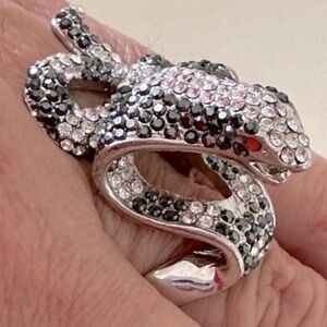 Crystal  and silver Snake Ring